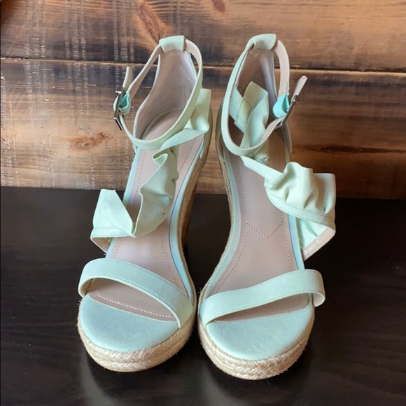 Charles David Shoes - Sea green espadrilles with ruffle details